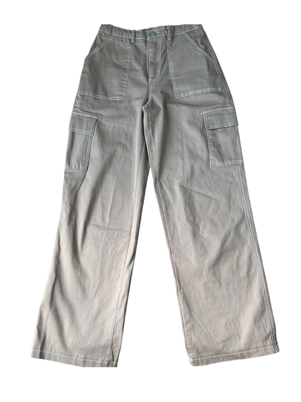 Rachel Paige Tan Khaki Contrast Stitch Wide Leg Cargo Pants Utility Size M